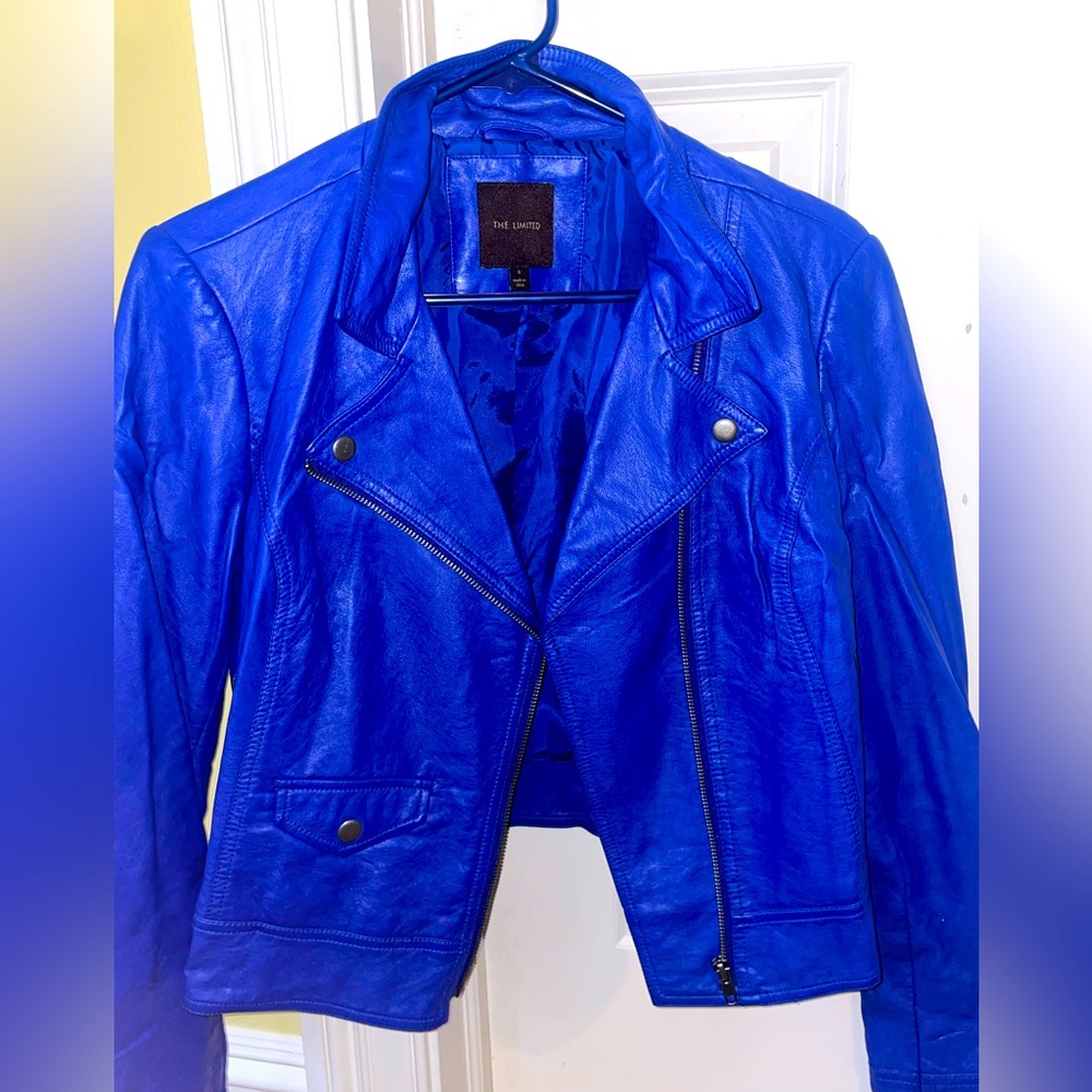 The Limited Blue Faux Leather Biker Jacket